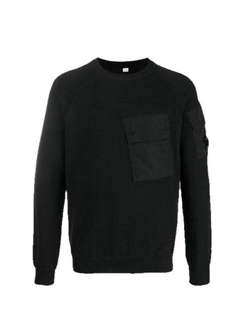 Lens Wappen Flap Pocket Knit Top Black - CP COMPANY - BALAAN.