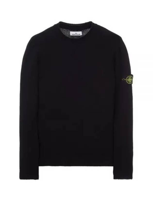 Men's Waffen Patch Crew Neck Raw Cotton Knit Top Black - STONE ISLAND - BALAAN 2