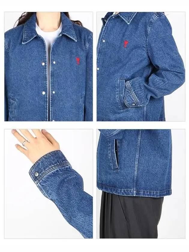 Heart Logo Denim Jacket Blue - AMI - BALAAN.