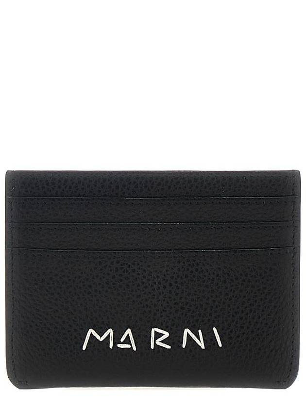 Embroidered Logo Leather Card Wallet Black - MARNI - BALAAN 2