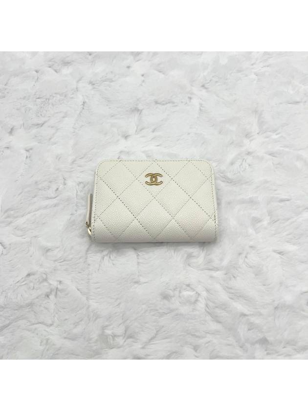 Classic zipper card wallet white gold caviar internal logo AP0216 - CHANEL - BALAAN 1