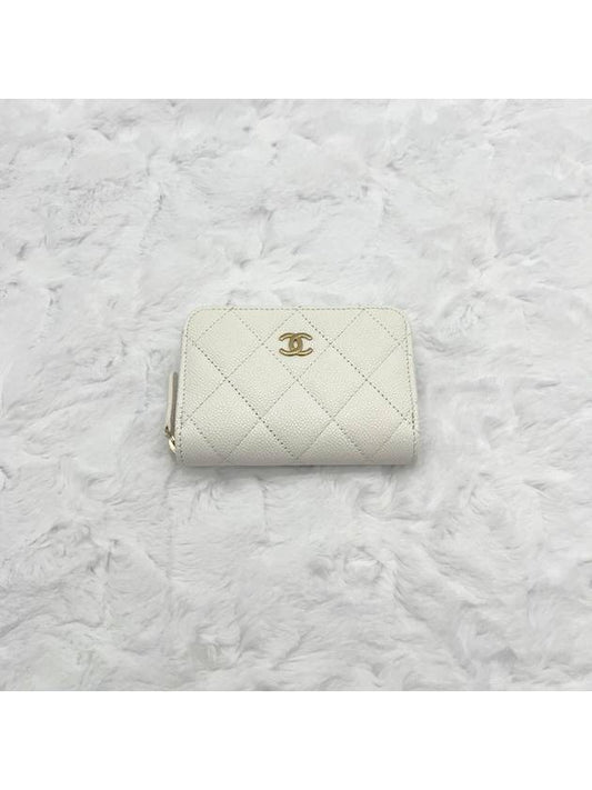 Classic zipper card wallet white gold caviar internal logo AP0216 - CHANEL - BALAAN 1