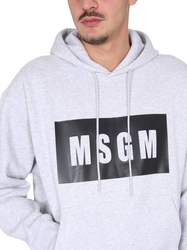 Box Logo Print Cotton Hoodie Grey - MSGM - BALAAN 5