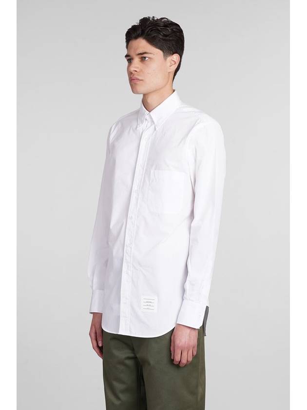 Men's Grosgrain Placket Solid Poplin Long Sleeve Shirt White - THOM BROWNE - BALAAN 5