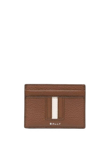 Striped Logo Leather Card Wallet Brown - BALLY - BALAAN 1