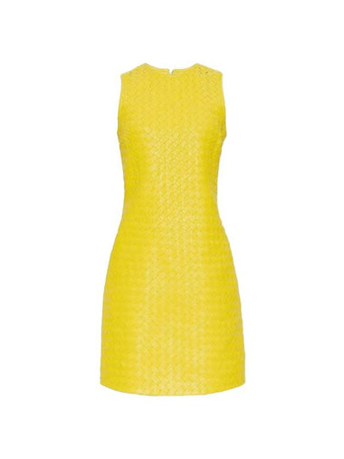 Intrecciato Leather Midi Dress Yellow - BOTTEGA VENETA - BALAAN 1