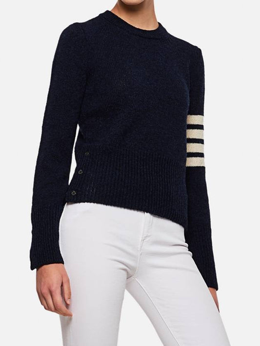 Women's Shetland Wool Jersey Classic Crew Neck 4 Bar Knit Top Navy - THOM BROWNE - BALAAN 2