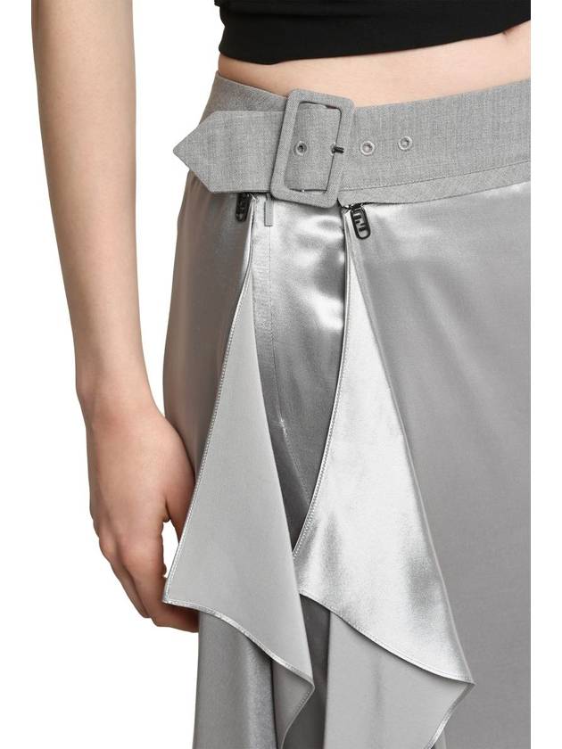 Satin Midi A-Line Skirt Grey - FENDI - BALAAN 6