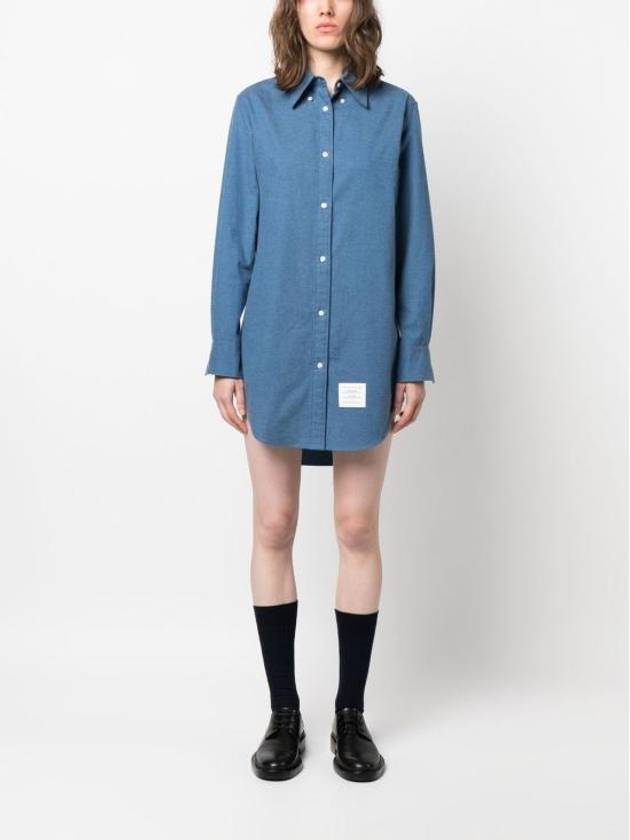 Women's Button Down Shirt Short Dress Blue - THOM BROWNE - BALAAN 3