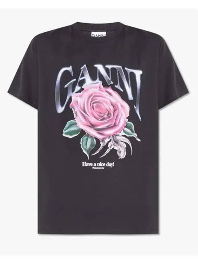 Basic Rose Relax Jersey Short Sleeve T-Shirt Black - GANNI - BALAAN 2