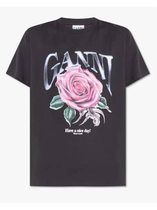 Basic Rose Relax Jersey Short Sleeve T-Shirt Black - GANNI - BALAAN 2