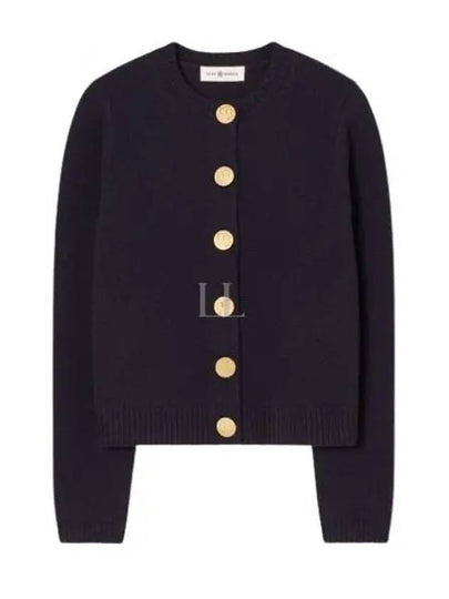 Logo Button Wool Cardigan Navy - TORY BURCH - BALAAN 2