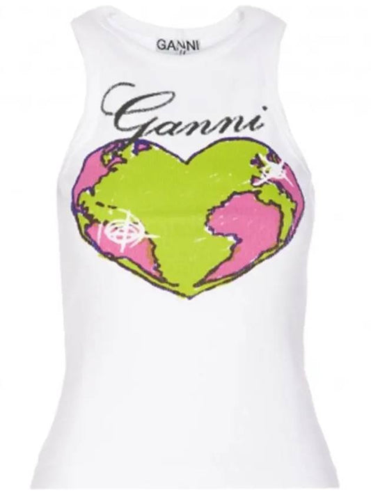 Graphic Rib Heart Tank Cotton Sleeveless White - GANNI - BALAAN 2