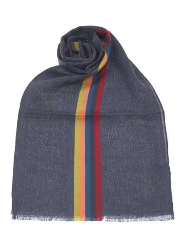 Striped Fringe Wool Silk Muffler Navy - PAUL SMITH - BALAAN 2