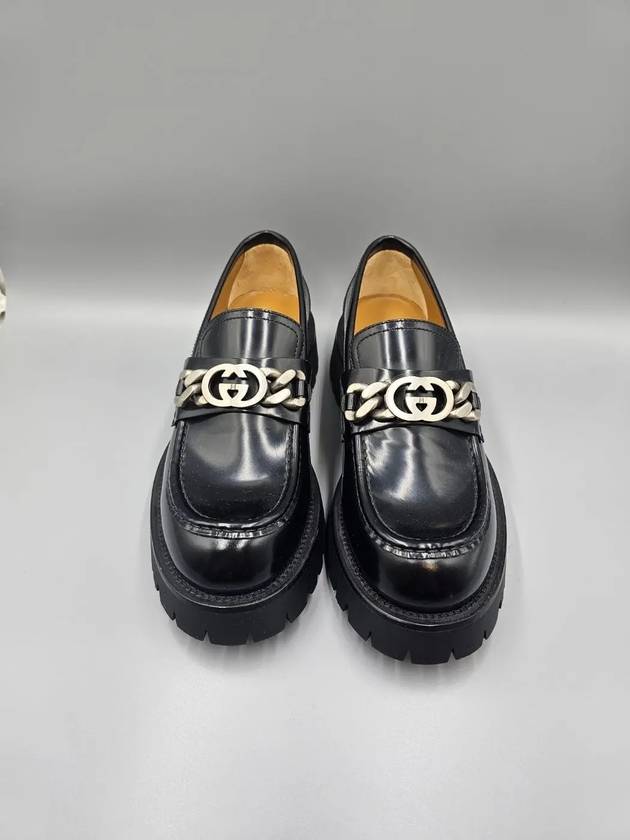 Loafer with Interlocking G Black Leather - GUCCI - BALAAN 3