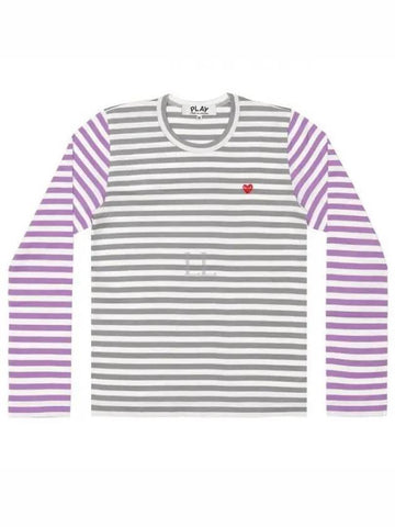 AZ T318 051 3 P1T318 Red Heart Wappen Stripe Bicolor Long Sleeve T shirt - COMME DES GARCONS - BALAAN 1