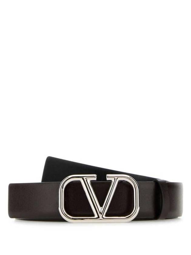 V Logo Leather Belt Brown - VALENTINO - BALAAN 1