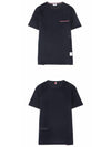 Men's Medium Weight Jersey Tipped Pocket Crewneck Short Short Sleeve T-Shirt Navy - THOM BROWNE - BALAAN 5