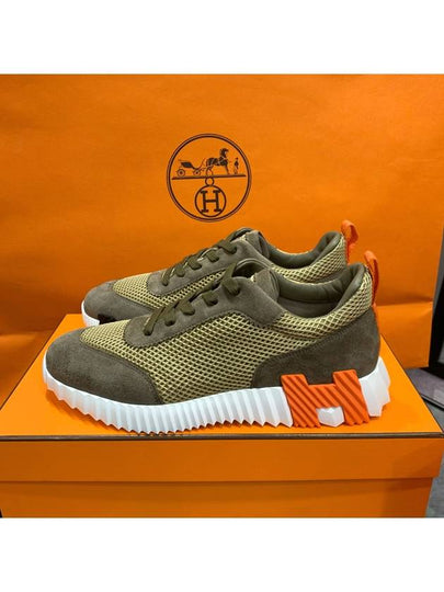 Men s Bouncing Sneakers Mesh Khaki H Black Orange Two tone - HERMES - BALAAN 2