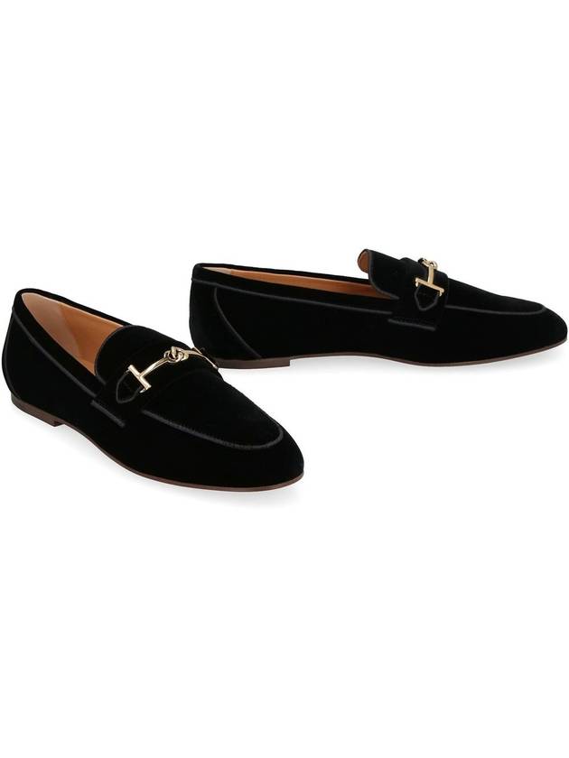 Women's Metal Double T Velvet Loafers Black - TOD'S - BALAAN 4