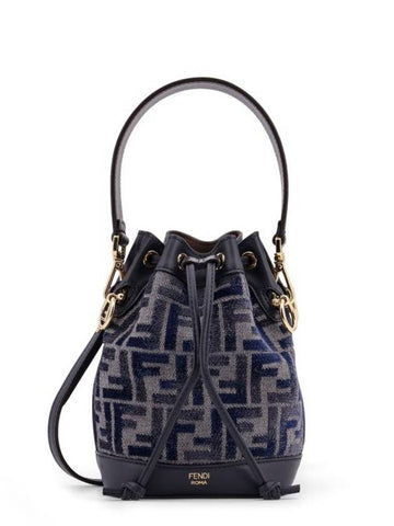 Mon Tresor FF Chenille Mini Bucket Bag Dark Blue - FENDI - BALAAN 1