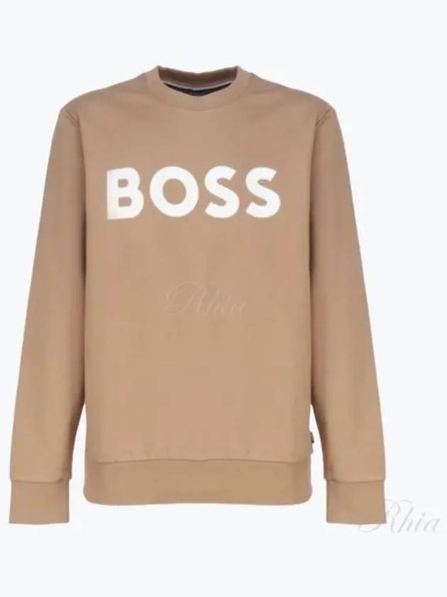 Logo Print Crew Neck Sweatshirt Camel - HUGO BOSS - BALAAN 2