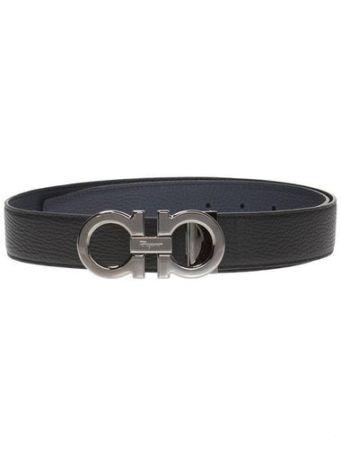 Reversible Gancini Leather Belt Navy - SALVATORE FERRAGAMO - BALAAN 1