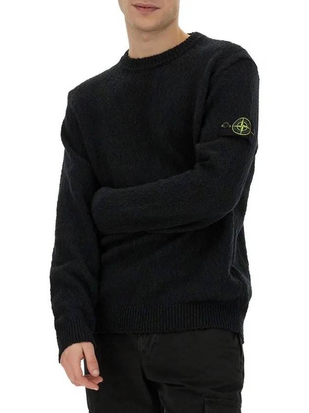 Logo Badge Knotted Crew Neck Cotton Knit Top Black - STONE ISLAND - BALAAN 4