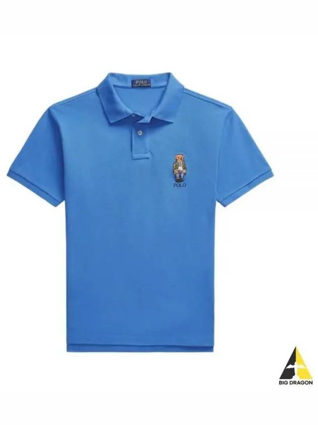 Bear Motif Slim Fit Cotton Polo Shirt Blue - POLO RALPH LAUREN - BALAAN 2