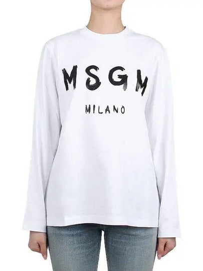 Milano Brushed Logo Cotton Long Sleeve T-Shirt White - MSGM - BALAAN 2