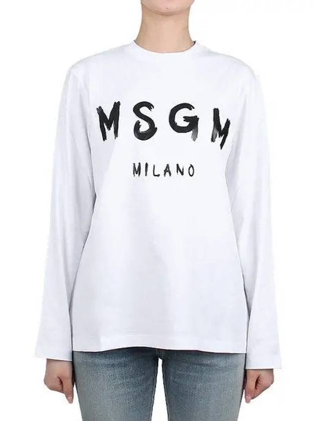 Milano Brushed Logo Cotton Long Sleeve T-Shirt White - MSGM - BALAAN 2