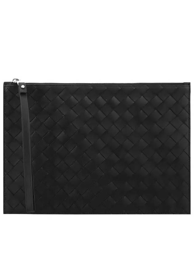 Intrecciato Strap Large Clutch Bag Black - BOTTEGA VENETA - BALAAN 2