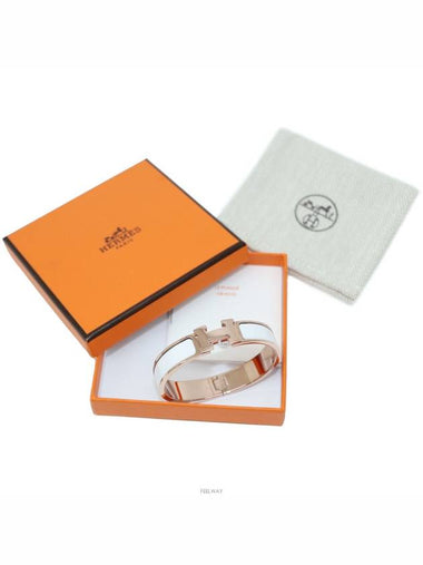 Brand new 98 out of 100 points Click H Rose Gold White Bracelet PM - HERMES - BALAAN 1