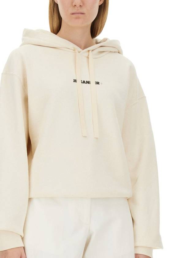 Logo Print Cotton Hoodie Cream - JIL SANDER - BALAAN 5