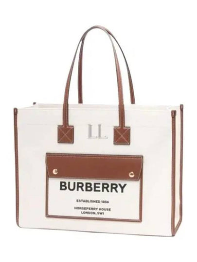 Medium Two-Tone Canvas and Leather Freya Tote Bag Natural Tan - BURBERRY - BALAAN 2