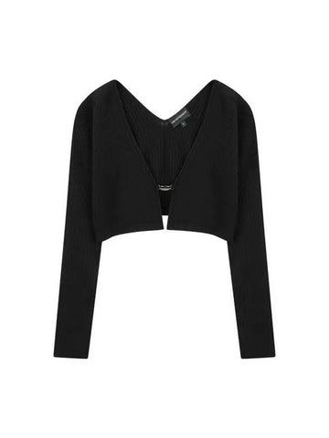 Women s Ribbed Crop Buckle Cardigan Black - EMPORIO ARMANI - BALAAN 1