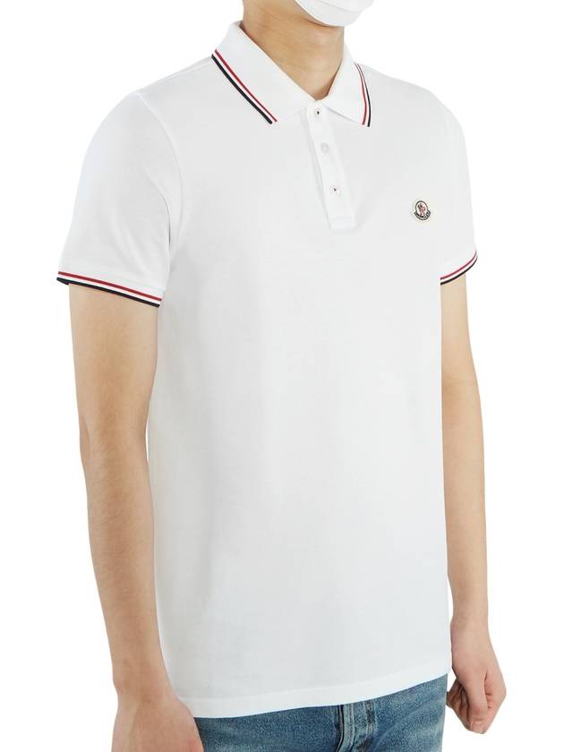 Stripe Trimming Logo Short Sleeve Polo Shirt White - MONCLER - BALAAN 4