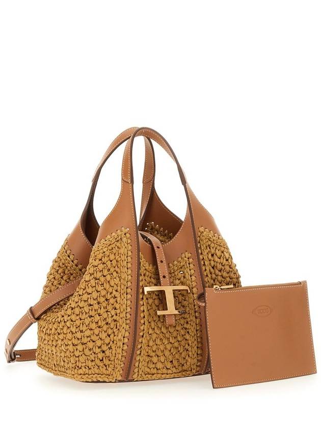 T Timeless Raffia Leather Shopping Tote Bag Brown - TOD'S - BALAAN 3