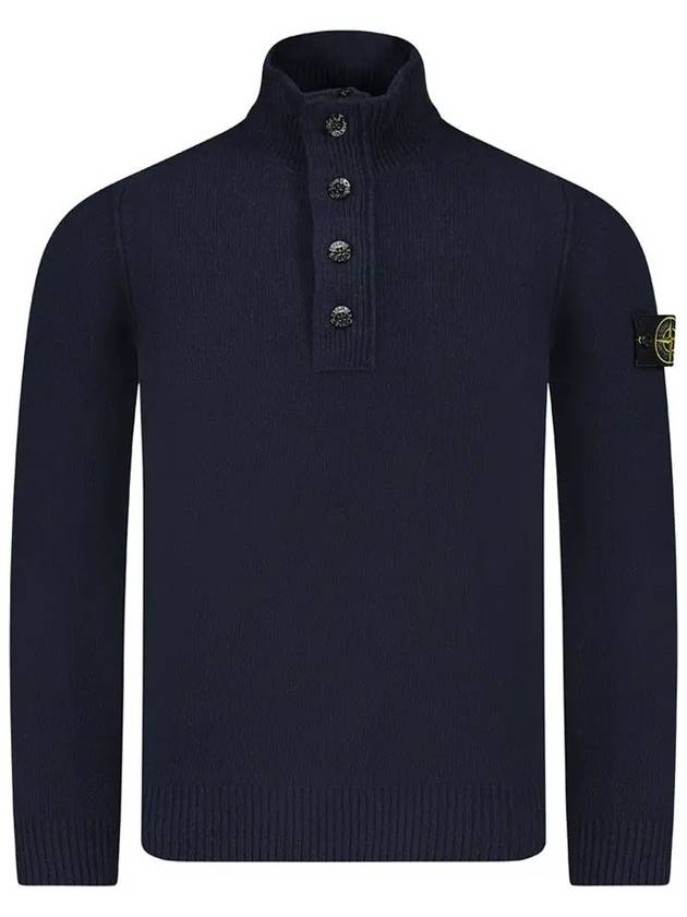 Wappen Patch Half Button Lambswool Knit Top Navy - STONE ISLAND - BALAAN 2