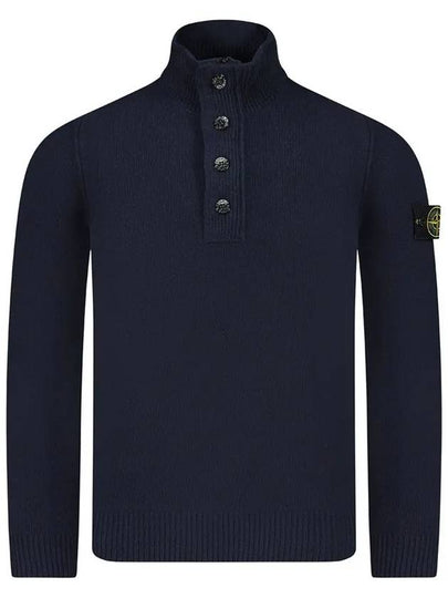 Wappen Patch Half Button Lambswool Knit Top Navy - STONE ISLAND - BALAAN 2