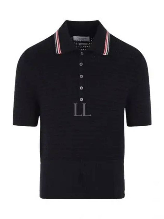 101538 RWB Trimmed Textured Stitch Knit Polo MKP084A Y3017 415 - THOM BROWNE - BALAAN 1