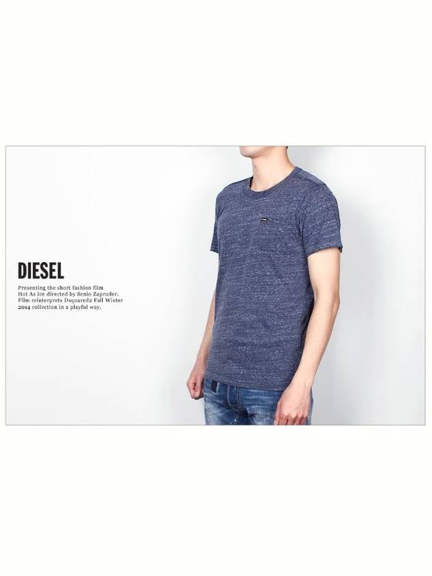 Men Short Sleeve TShirt Pocket Round Bokashi Blue 8DJ - DIESEL - BALAAN 3