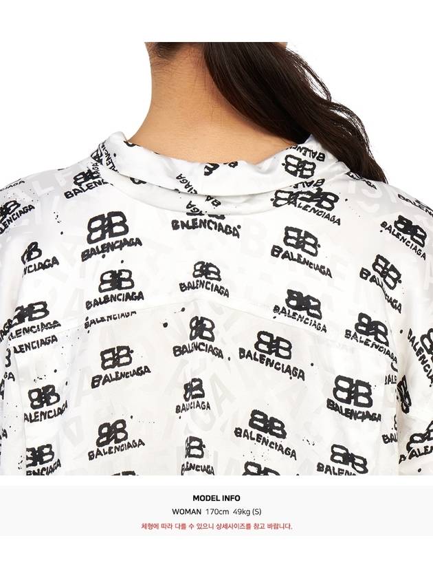 Women's Hand Drawn BB Silk Long Sleeve Shirt White - BALENCIAGA - BALAAN.