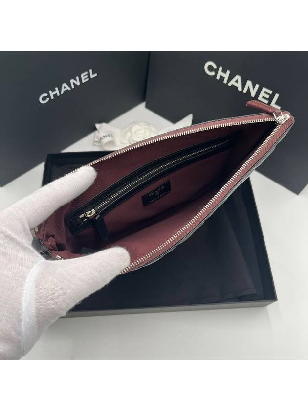 Silver CC Logo Medium Calfskin Clutch Bag Black - CHANEL - BALAAN 6