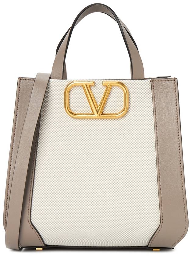 V Logo Signature Leather Tote Bag Grey - VALENTINO - BALAAN 2