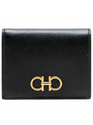 Gancini Compact Half Wallet Black - SALVATORE FERRAGAMO - BALAAN 1