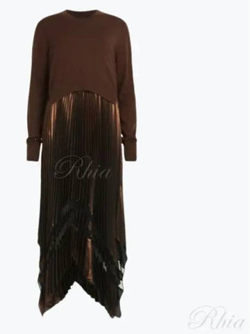 Nadia Foil Women s Sleeveless Long Pleated Dress Mini Knitwear Knit Set WD138Z PALE CACAO BLACK - ALLSAINTS - BALAAN 1