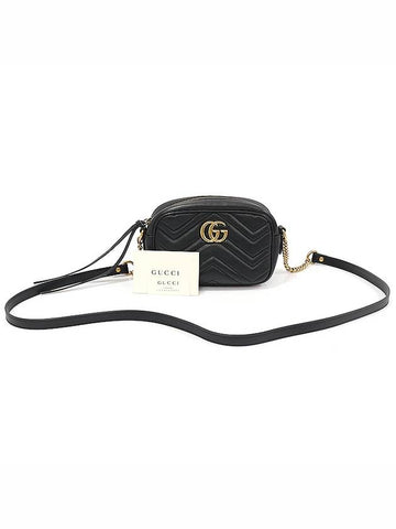 448065 Black Matelasse Chevron Gold Plated GG Marmont Mini Cross Bag - GUCCI - BALAAN 1