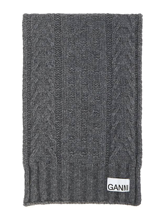 Logo Cable Knit Wool Muffler Grey - GANNI - BALAAN 2