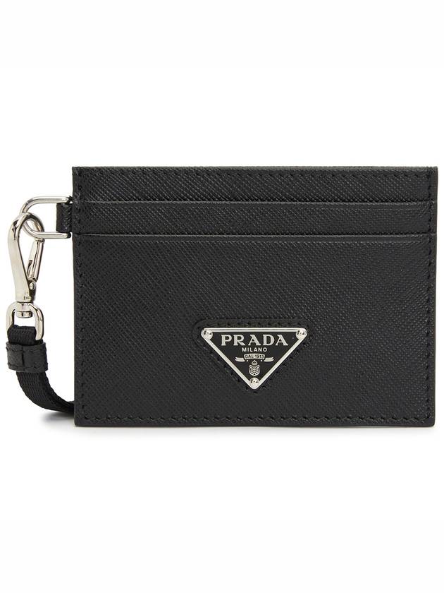 Triangle Logo Saffiano Leather Card Wallet Black - PRADA - BALAAN 2